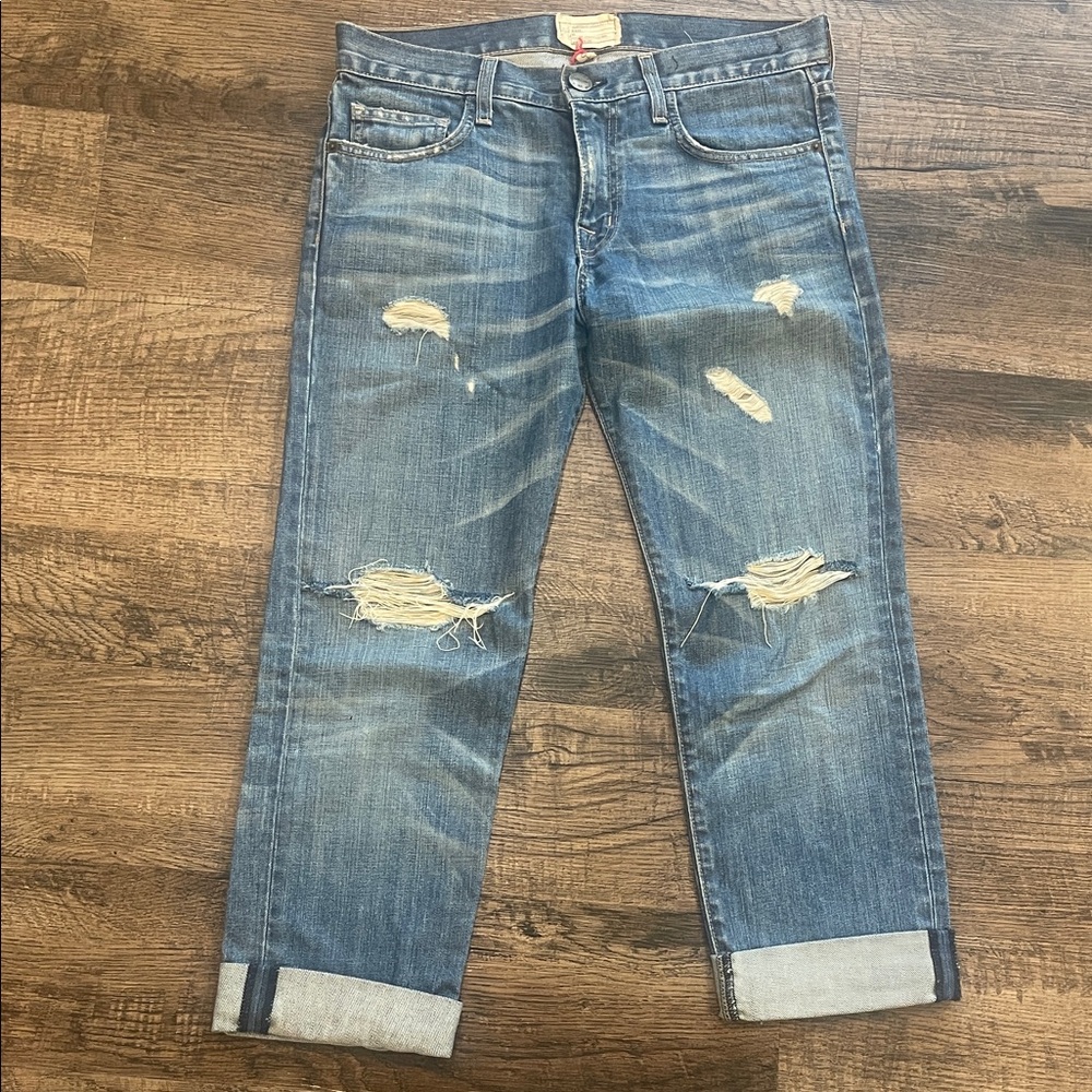 Current/Elliott Distressed Blue Ankle Jeans